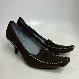 Indigo by Clarks brown suede pointed toe heels dancing shoes size 9